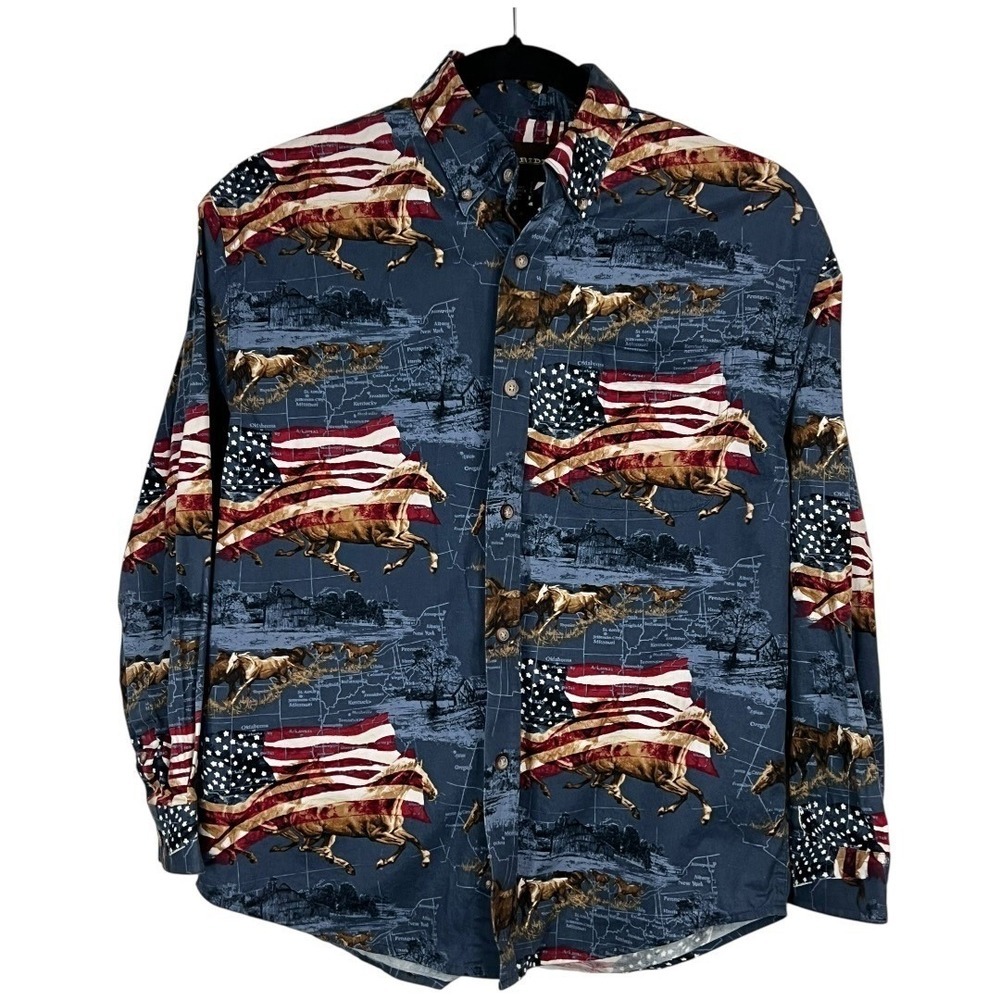 Bit & Bridle Boys Western Button Down Shirt - Navy - Size Medium (10 - 12)